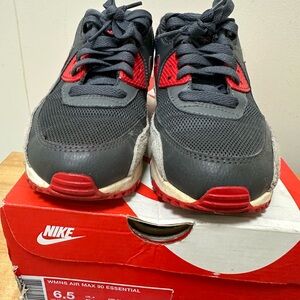 OG ❤️✅ Women’s Air Max 90 Charcoal & Red Sneakers (leather & suede trimmings)